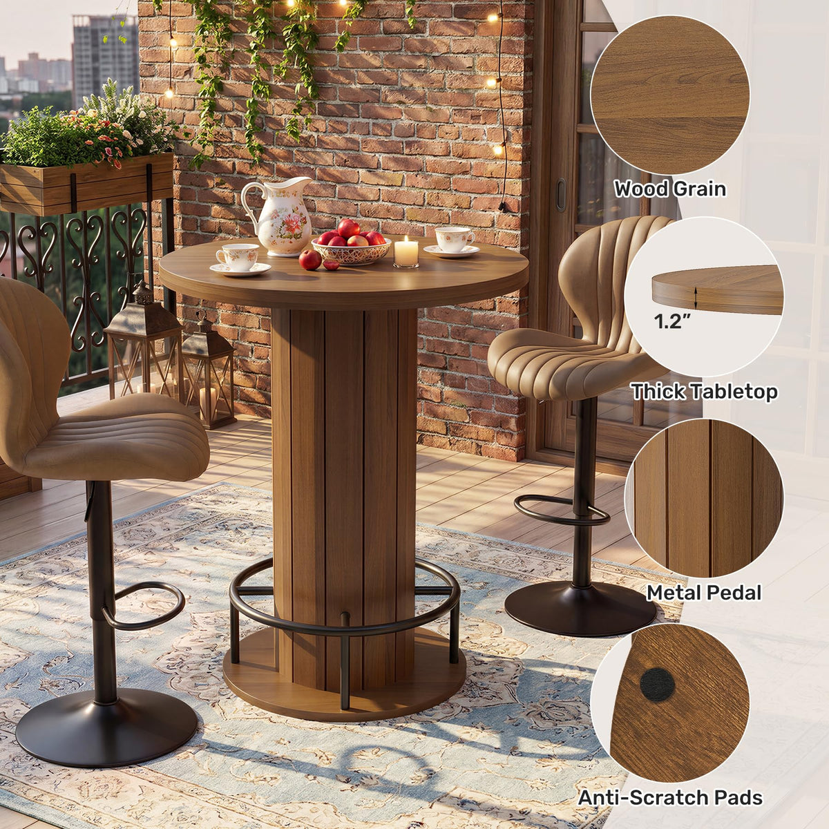 Round Bar Table Set with 2 Stools