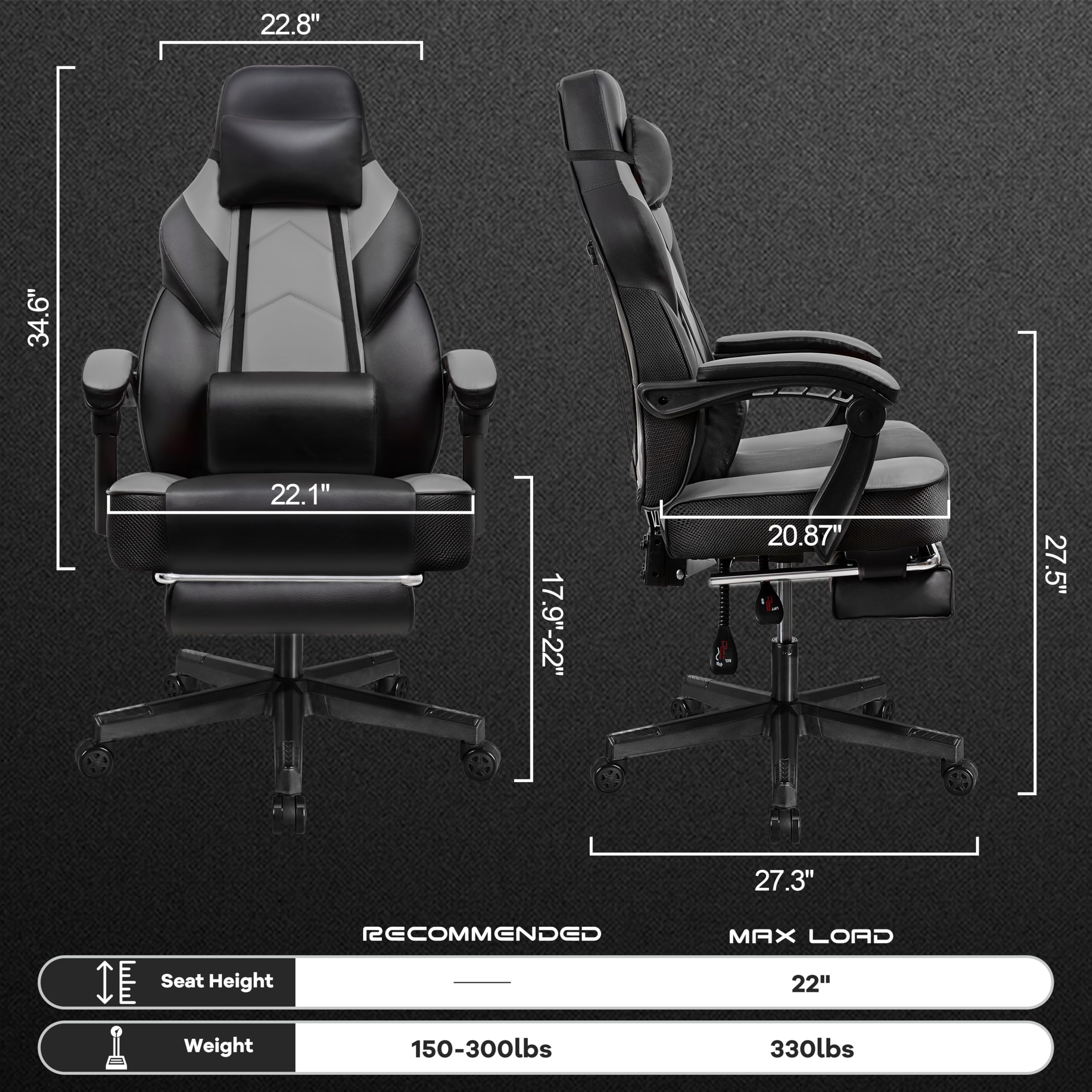 Big & Tall Gaming Chair with Footrest & Massage Lumbar