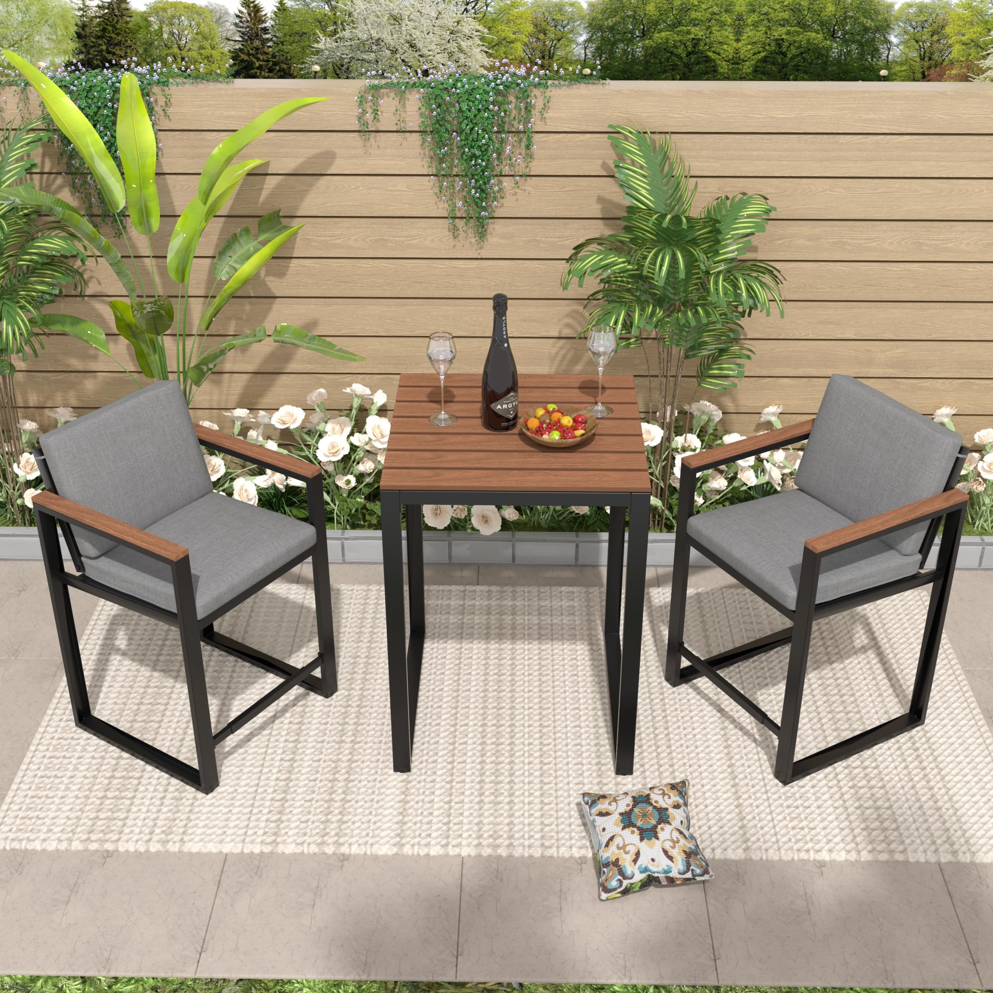 3-Piece Outdoor Bar Table and Chairs Set