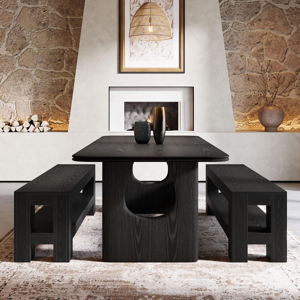 Dining Bench with Storage Shelf