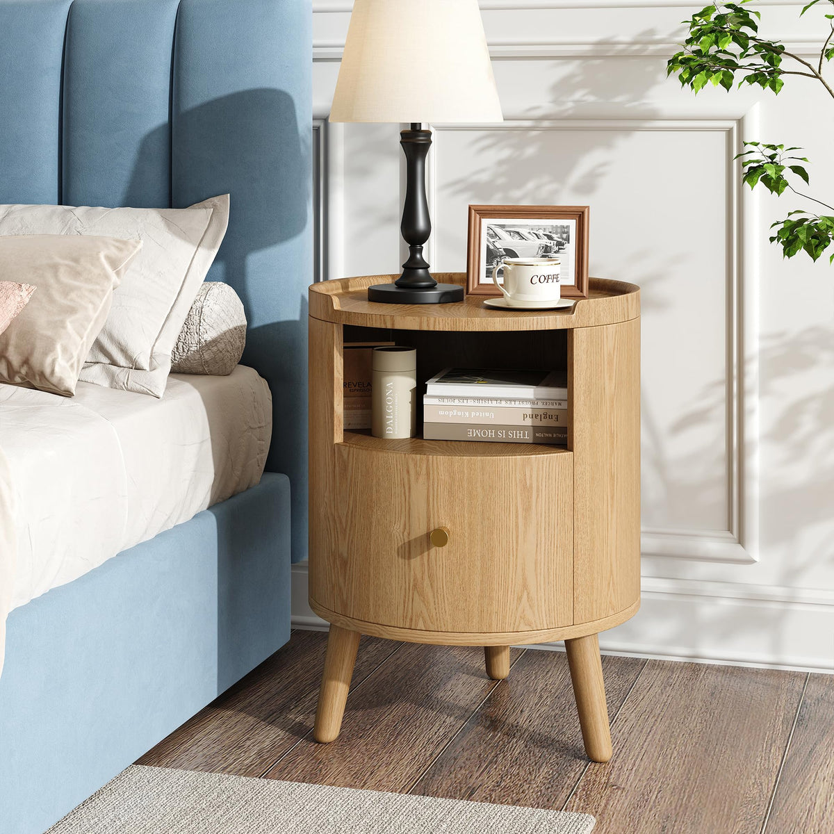 Nightstand, Night Stand Set of 2 with 2 Drawers & Open Shelf,Side Table