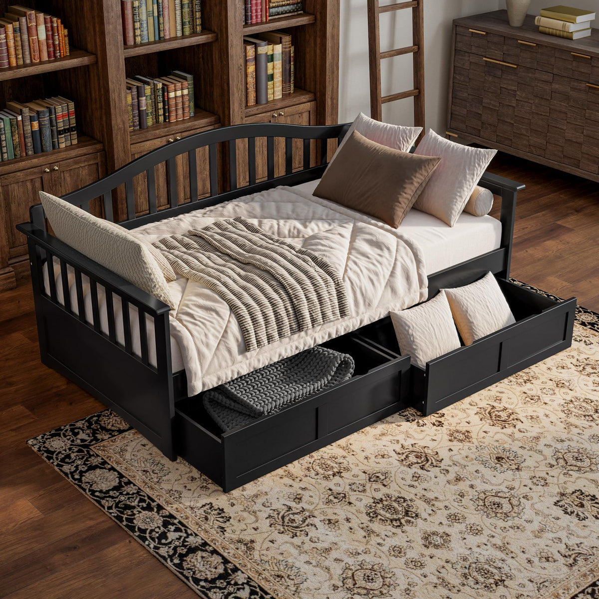 AFI, Mission Twin Wood Daybed with Storage Drawers, Black
