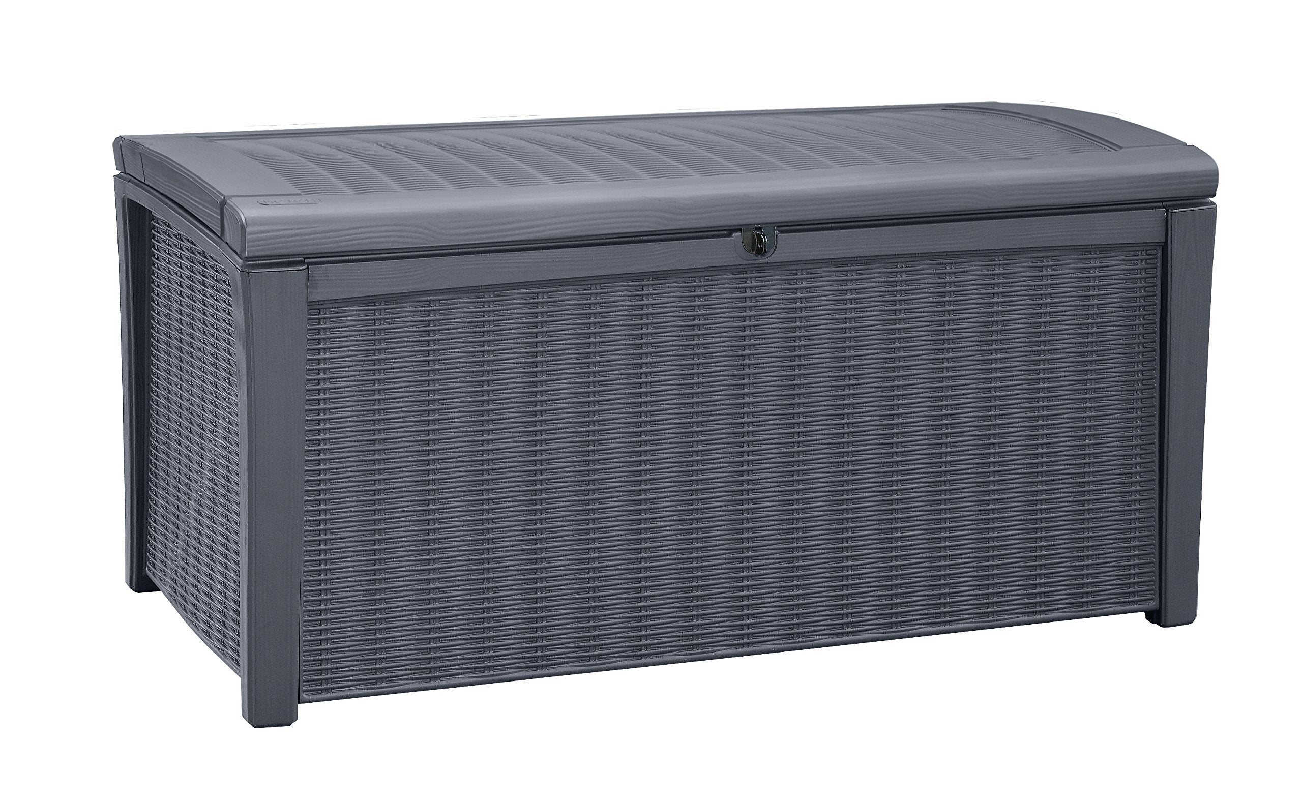 Keter Outdoor Storage Deck Box for Patio, Backyard & Garden, Borneo, 110 Gal, Grey - Lockable, Organizing, and Waterproof Plastic Container Bench
