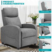 Sweetcrispy Recliner Chair Fabric Recliner Sofa No Massage, Home Theater Seating with Lumbar Support, Adjustable Push Back Overstuffed High-Density Sponge Reclining for Living Room, Grey