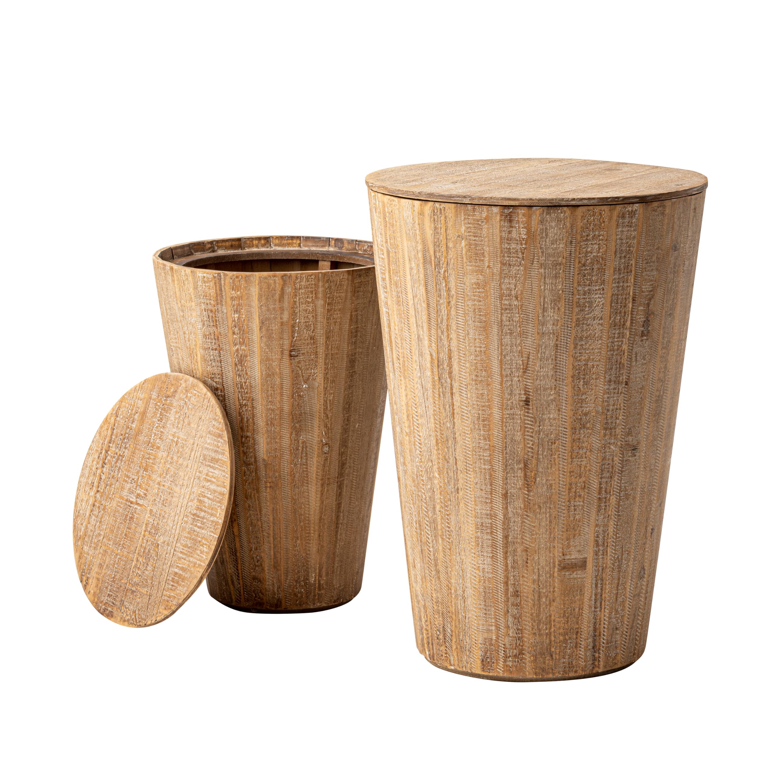 Farmhouse Barrel Side Tables with Storage, Set of 2