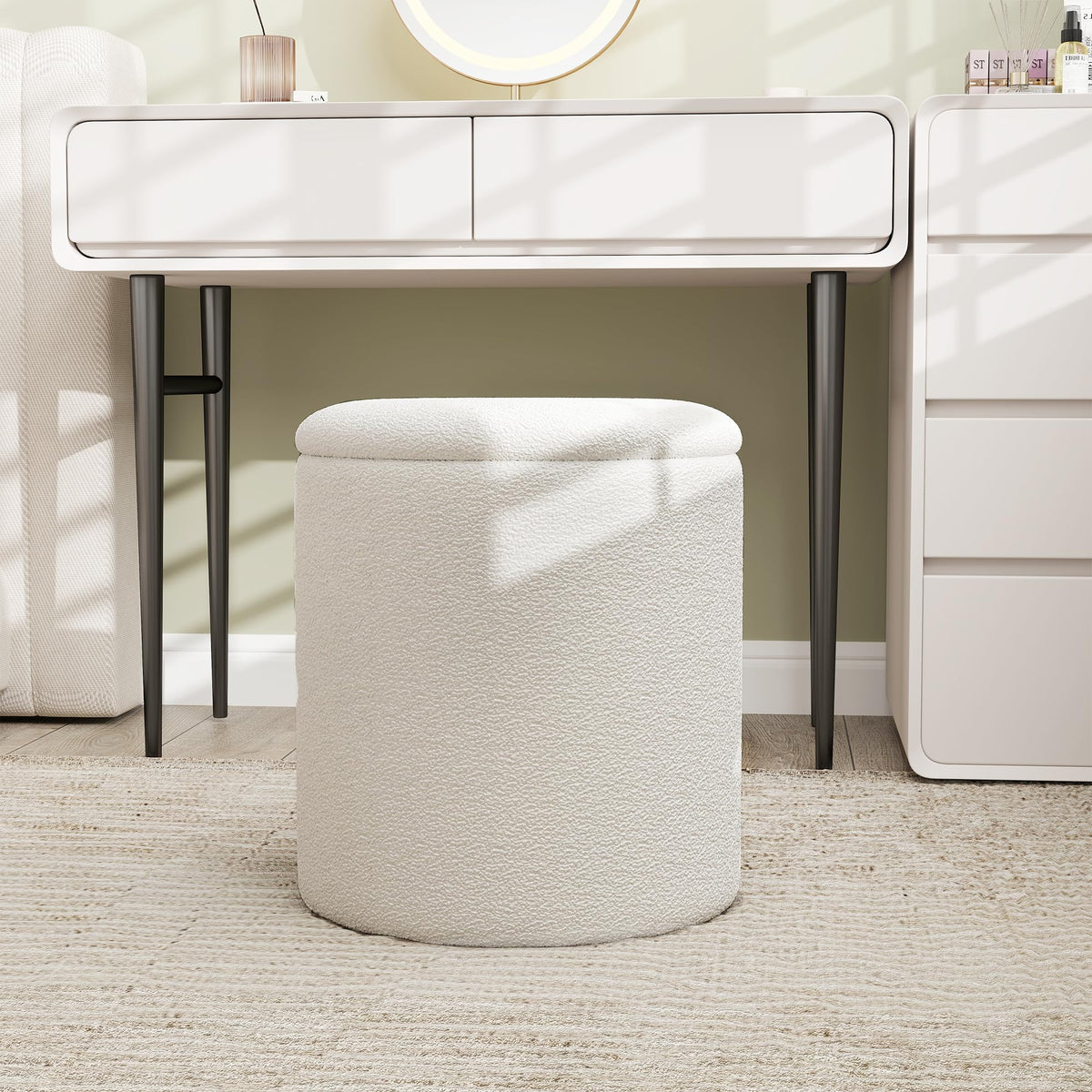 Cmishe Ottoman Poufs with Storage, Soft Upholstered Vanity Stool,Multifunctional Ottomans Coffee Table Padded Seat Foot Rest for Living（White）