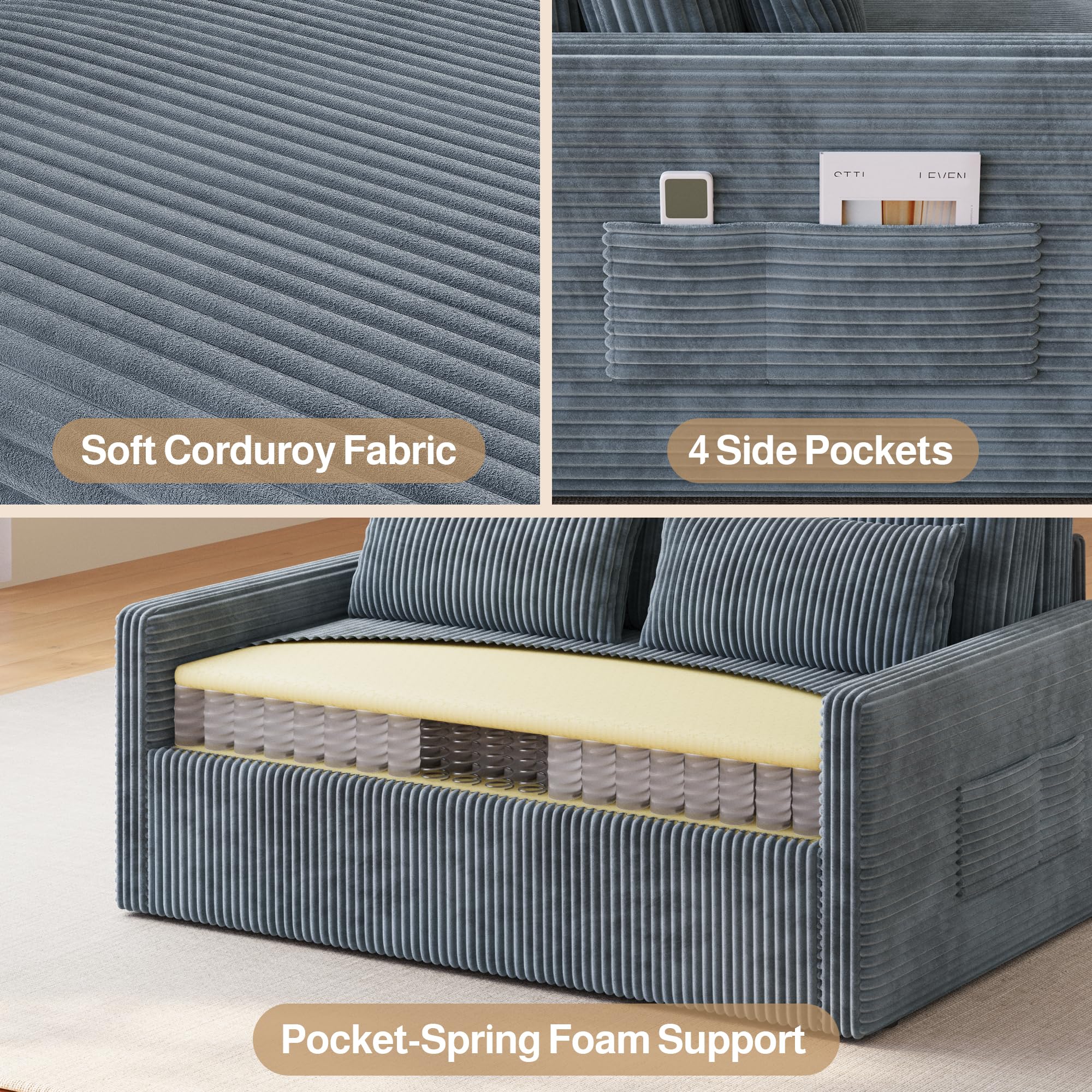 3-in-1 Convertible Loveseat Sleeper Sofa