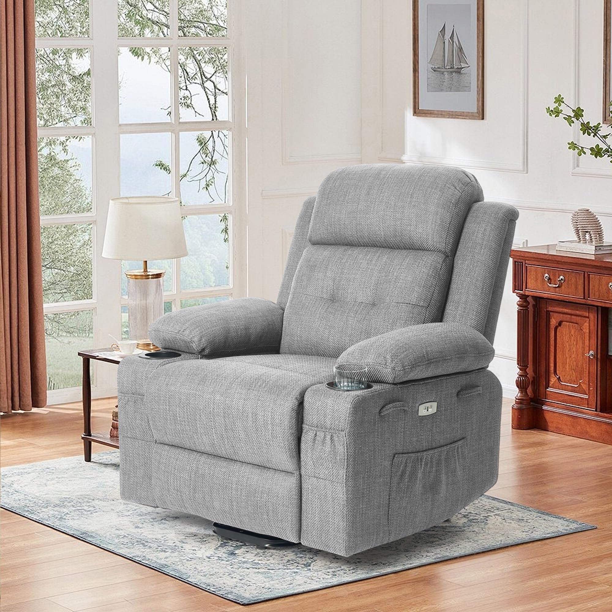 BETISEF Power Lift Recliner Chair for Elderly with Massage & Heat,Linen-Cotton, Electric Recliner with USB Ports, Cup Holders, Side Pockets, Lift Chair for Living Room, Bedroom