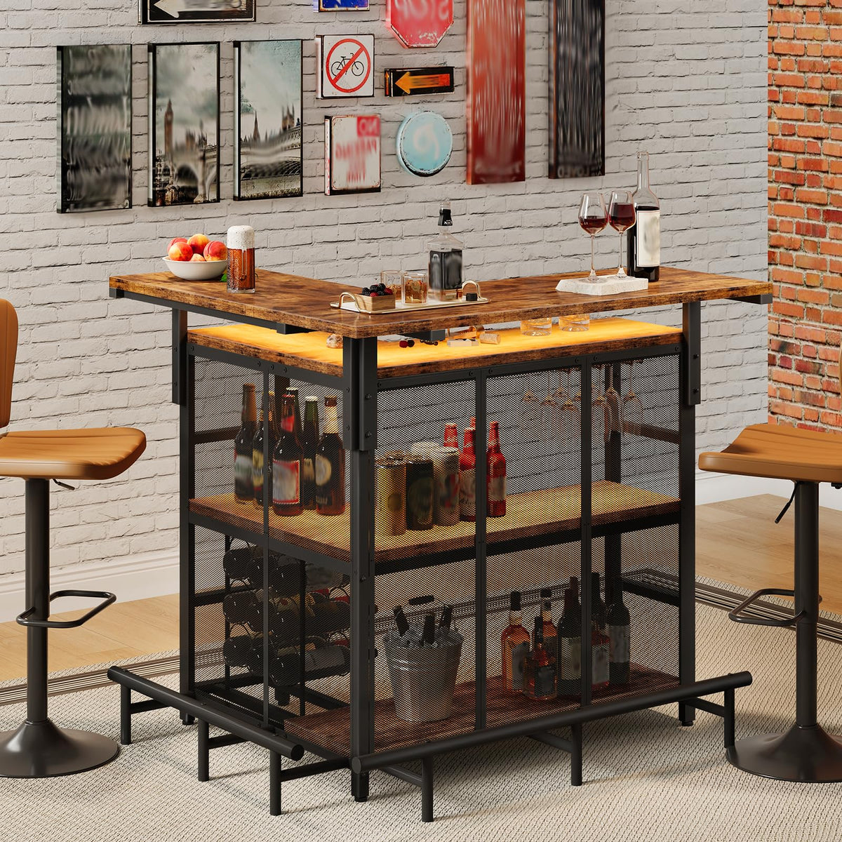 L-Shaped LED Home Bar