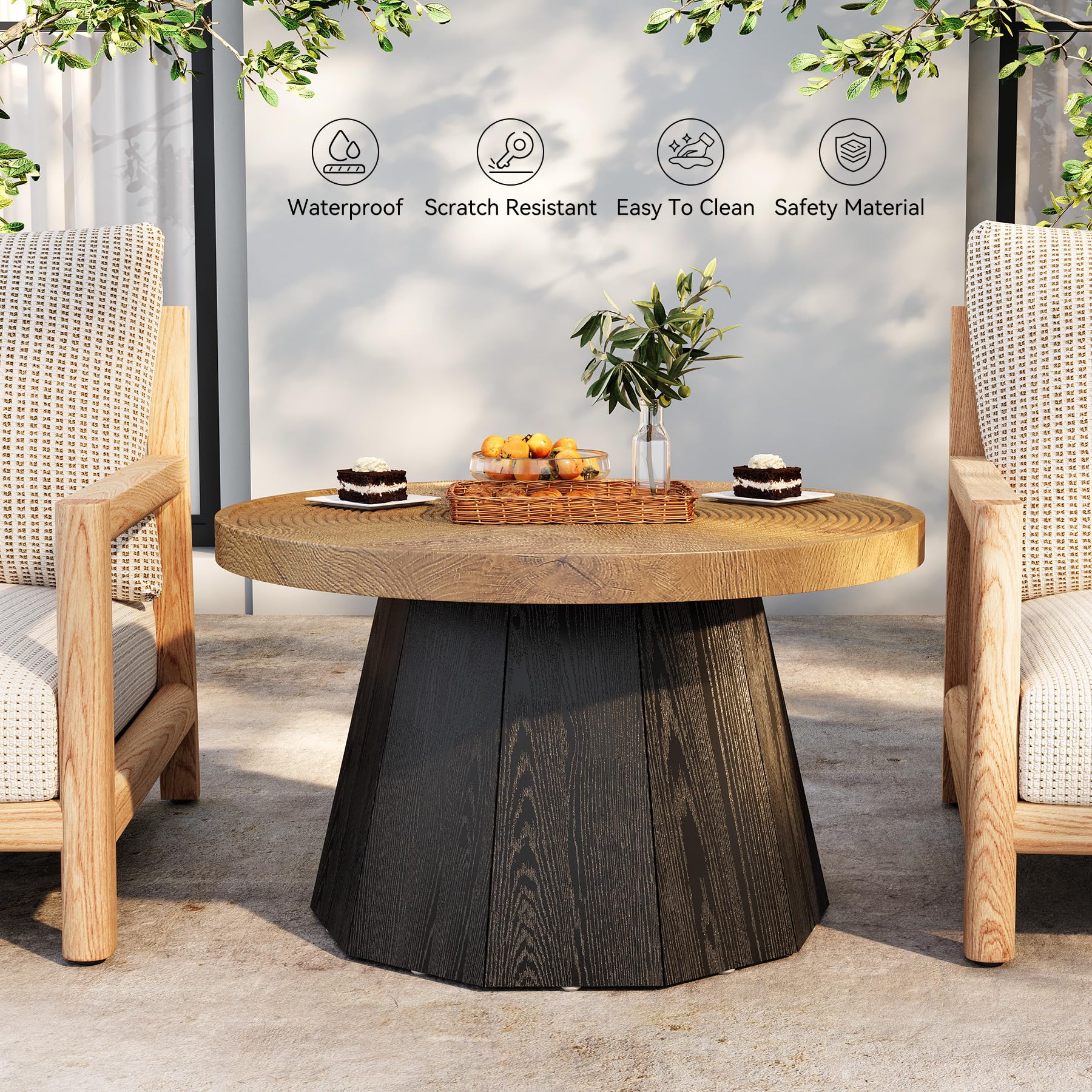 LITTLE TREE Round Coffee Table for Living Room, 31.5-Inch Farmhouse Center Table, Modern Circle Wooden Tea Tables for Office, Small Space, Reception, Brown