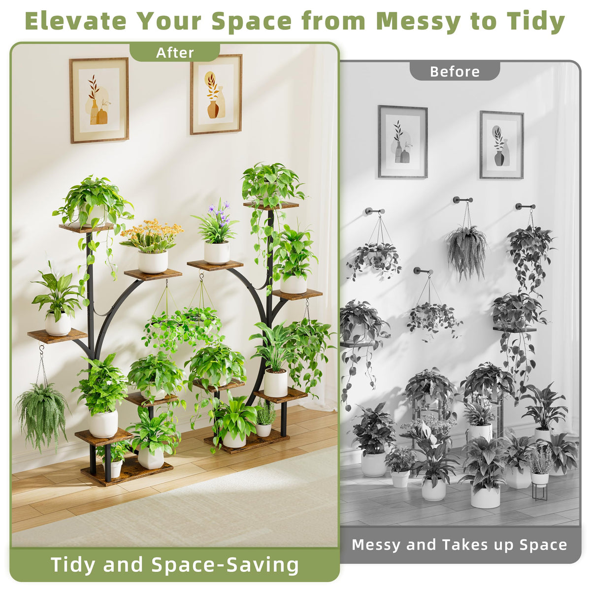 6-Tier Corner Plant Stands with Grow Lights, 2-Pack