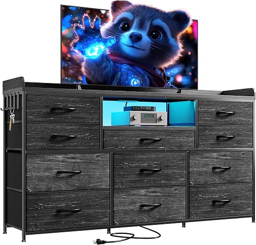 TV Stand Dresser with 11 Drawers & LED Lights