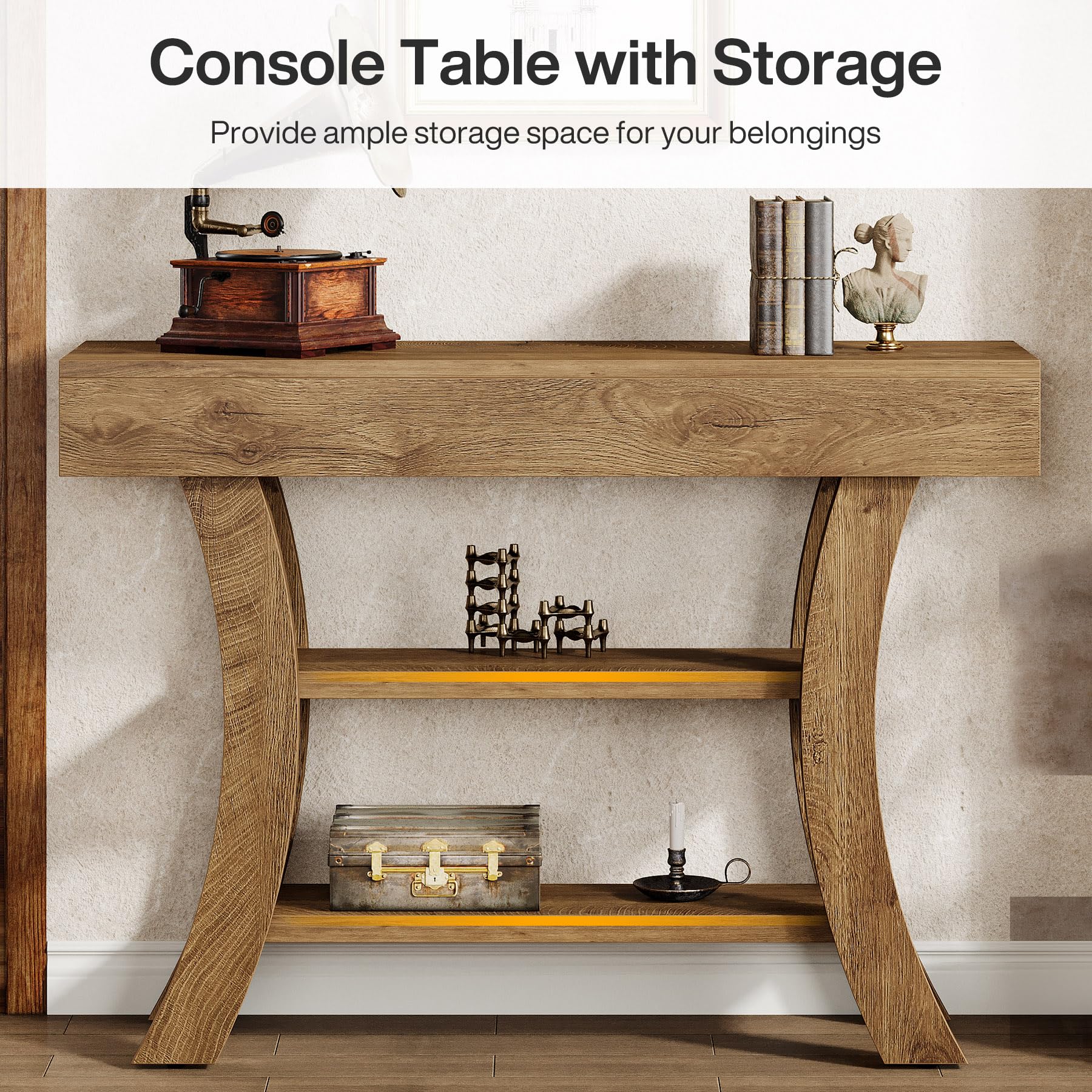 41" Curved Console Table with 3-Tier Storage