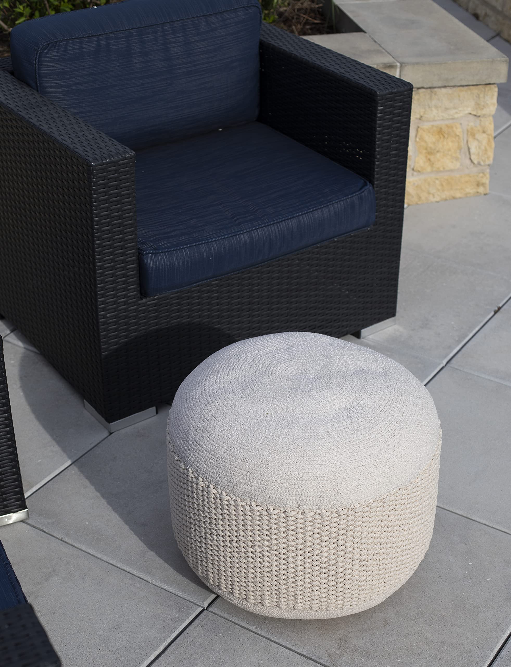 BIRDROCK HOME Outdoor Pouf Ottoman | Hand Woven Waterproof Foot Stool with Bead Bag Filling | Boho Foot Rest for Patio, Living Room, Porch & Outdoor Seating | Lightweight, Soft Stuffed Chair | Natural