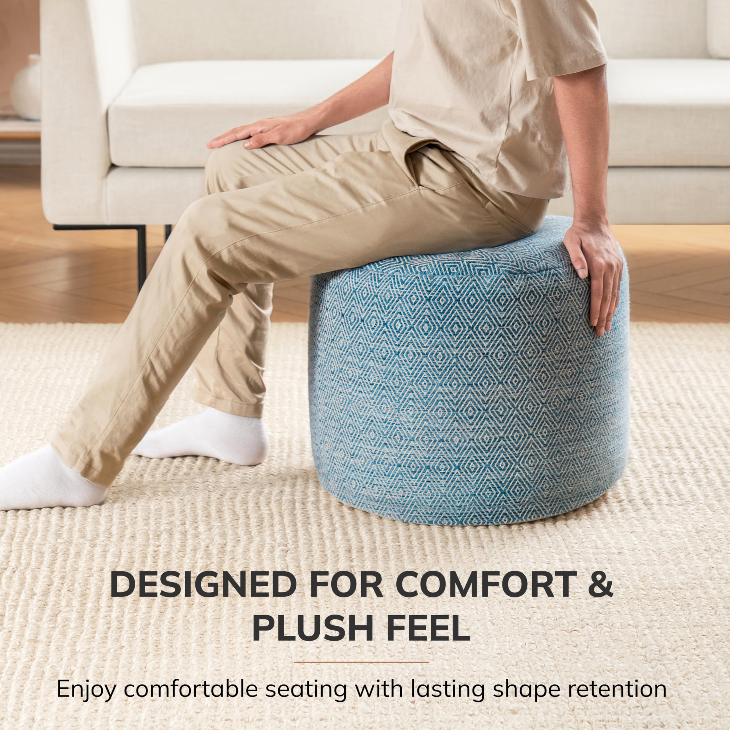 Anji Mountain Pouf Ottoman Foot Rest, Handmade Ottoman Pouf, Comfortable Foot Stool, Decorative Floor Seating for Living Room Decor, Bedroom & Home Décor Accent - Blue