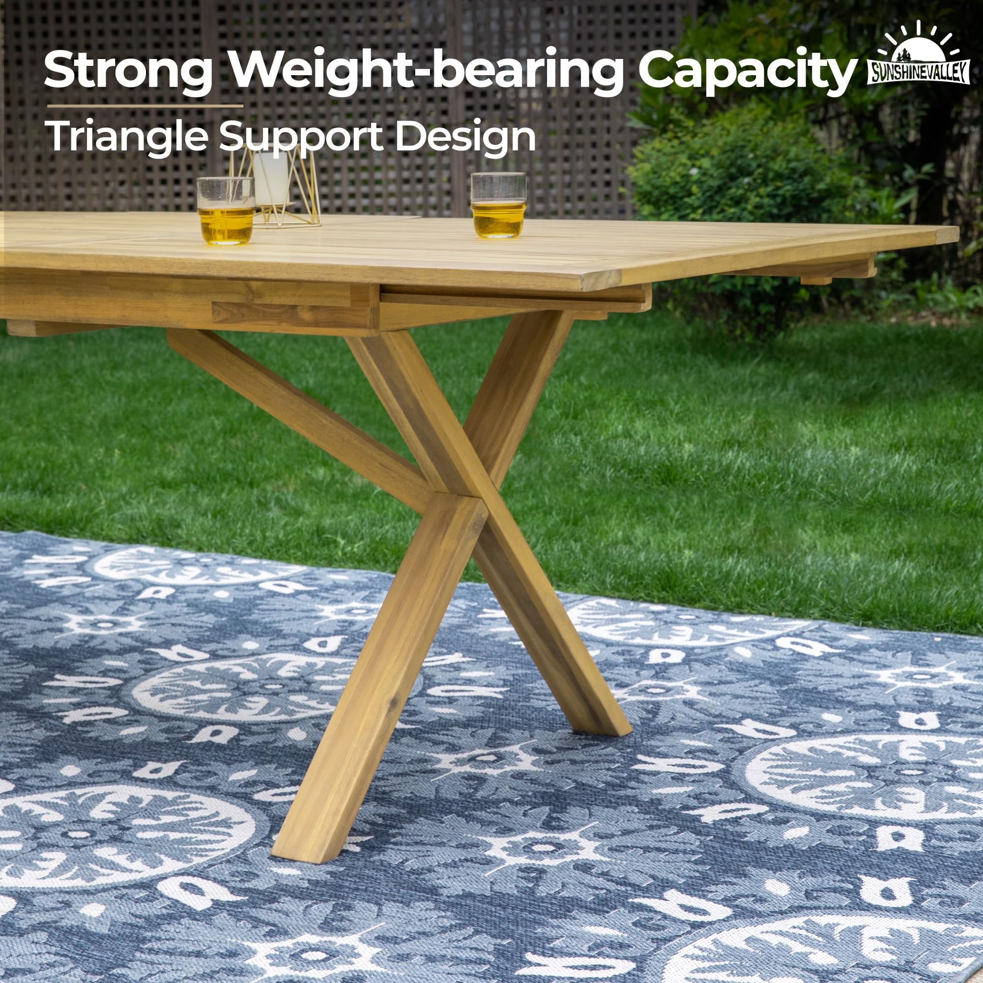 SUNSHINE VALLEY Acacia Wood 9 Piece Patio Dining Sets for 8, Outdoor Dining Set with Expandable Teak Dining Table(1.97" Umbrella Hole) & Wooden Chairs, Patio Table and Chairs for Backyard,Deck