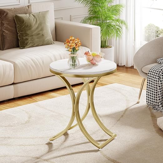 Round Faux Marble Side Tables, Set of 2