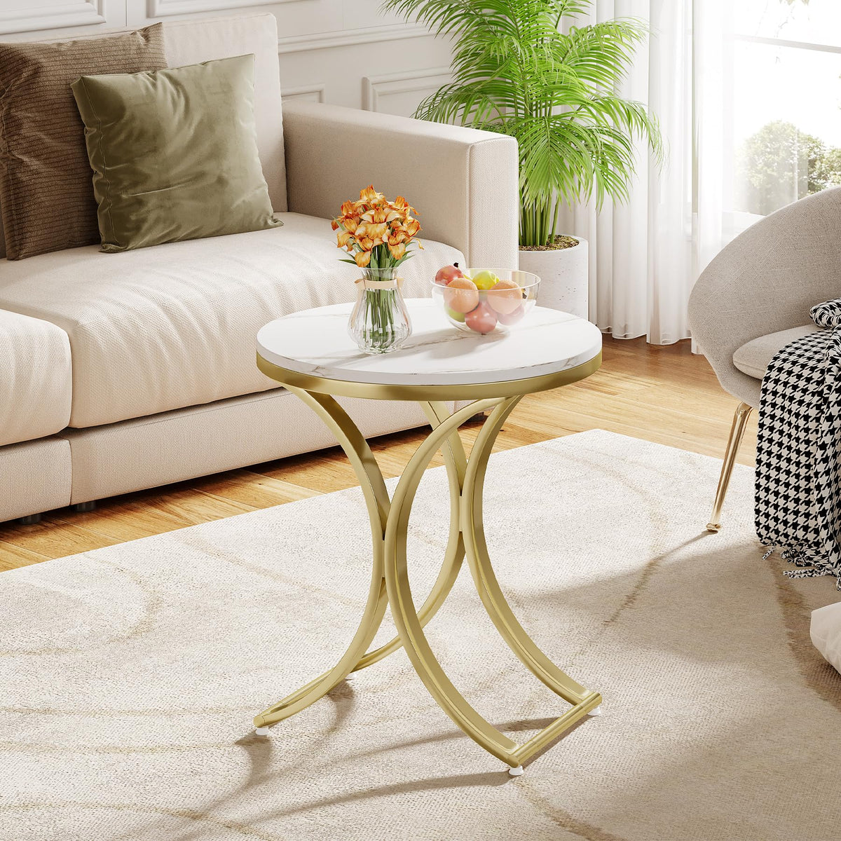 Round Faux Marble Side Tables, Set of 2