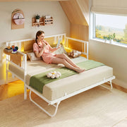 Twin Daybed with Trundle, LED Lights & Charging Station
