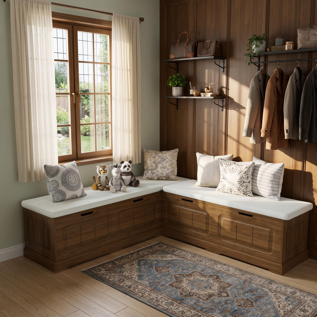 PAKASEPT Breakfast Nook Bench, L Shaped Storage Bench with Cushion
