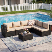 7-Piece Outdoor Rattan Patio Furniture Set with Tea Table
