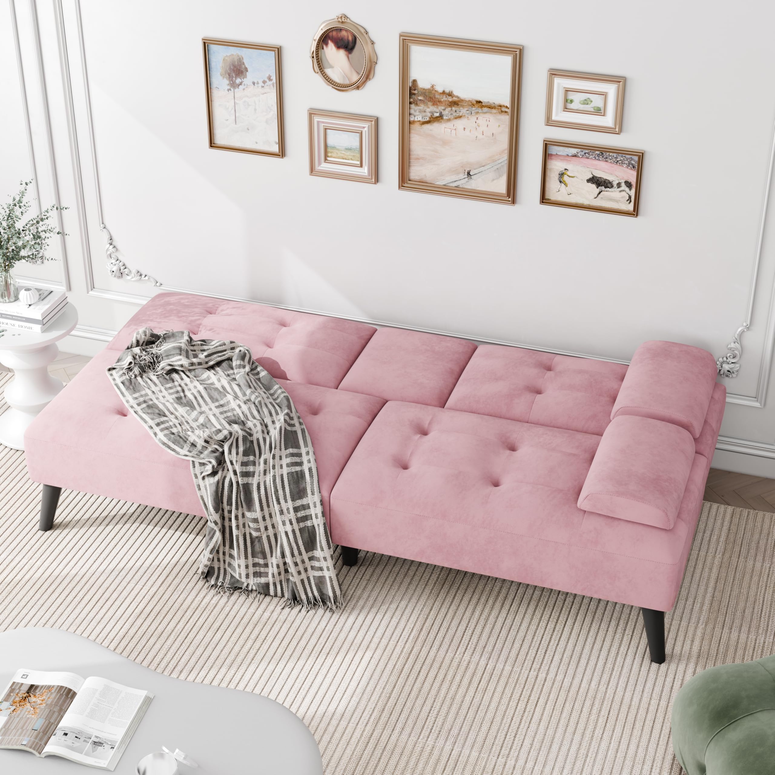 Convertible Futon Loveseat Sofa Bed with Adjustable Backrest & Cup Holders