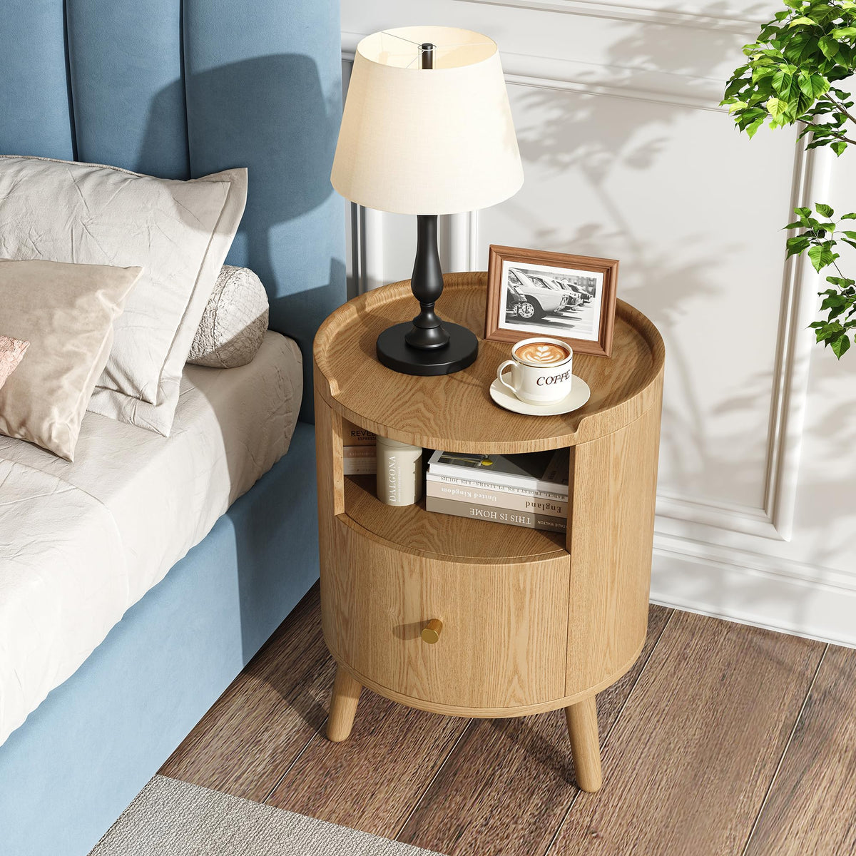 Nightstand, Night Stand Set of 2 with 2 Drawers & Open Shelf,Side Table