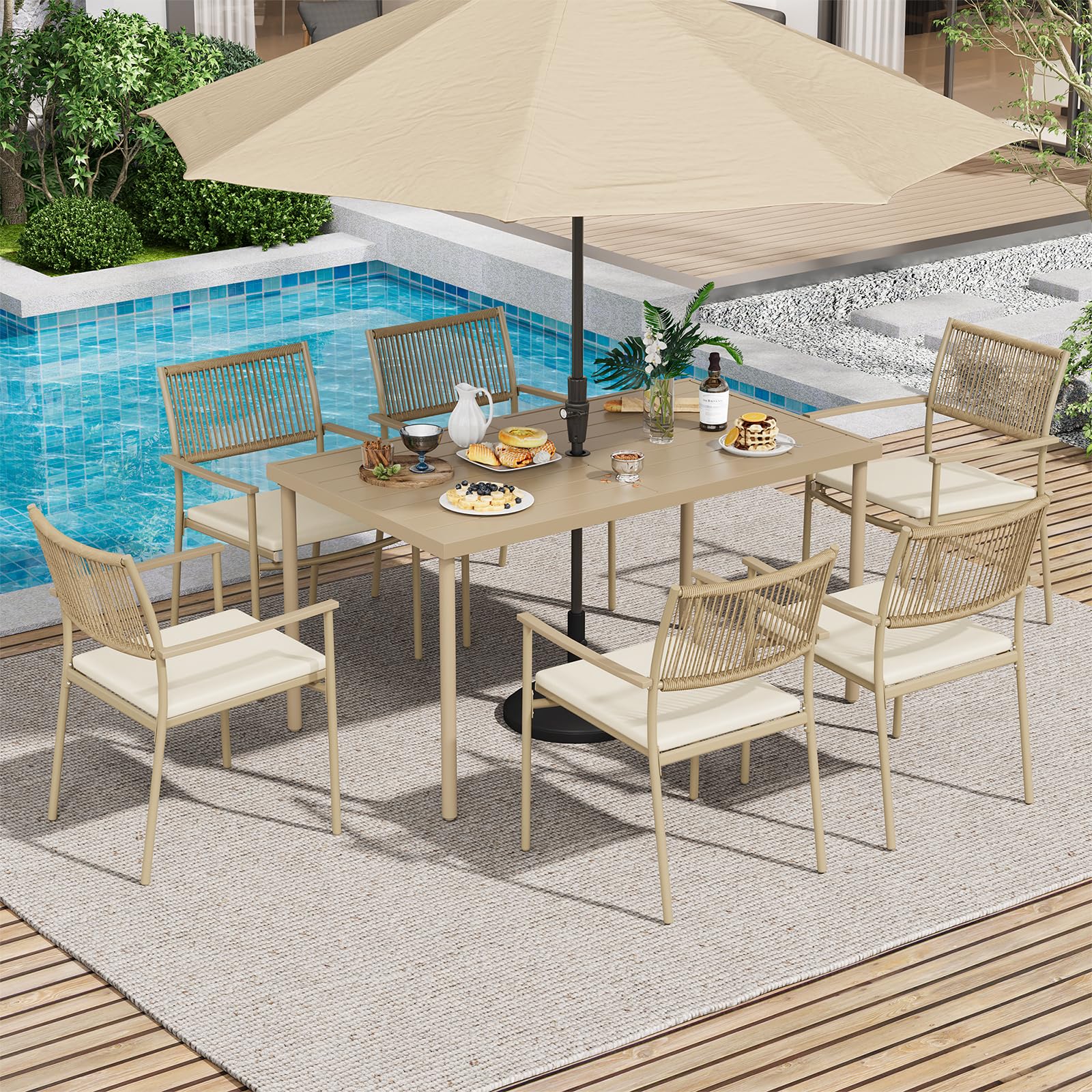 Outdoor Patio Dining Set with Rattan Chairs