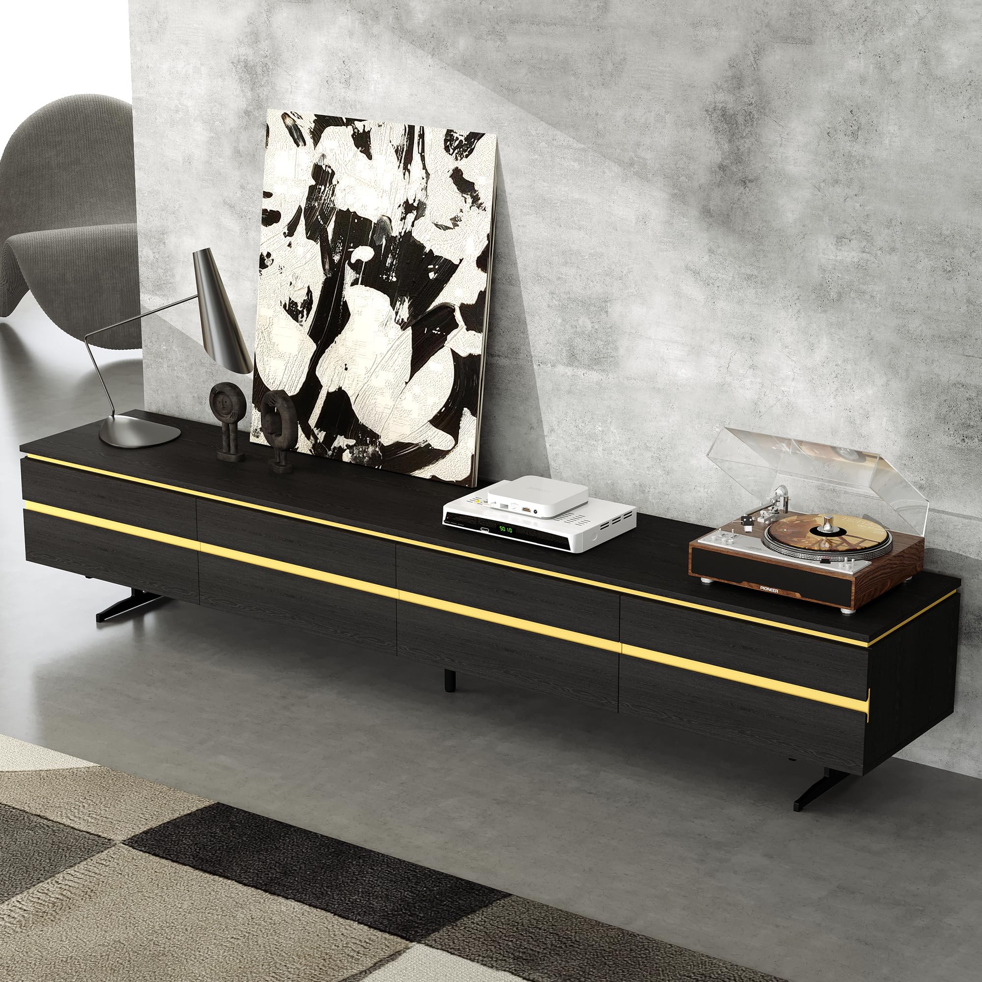86.61" Modern Black TV Stand with Storage