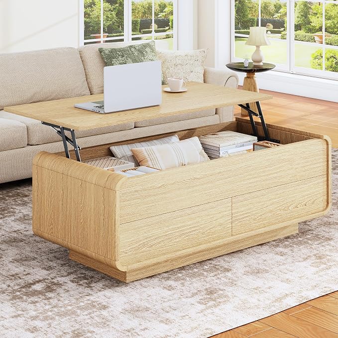White Lift-Top Coffee Table with Storage Bench