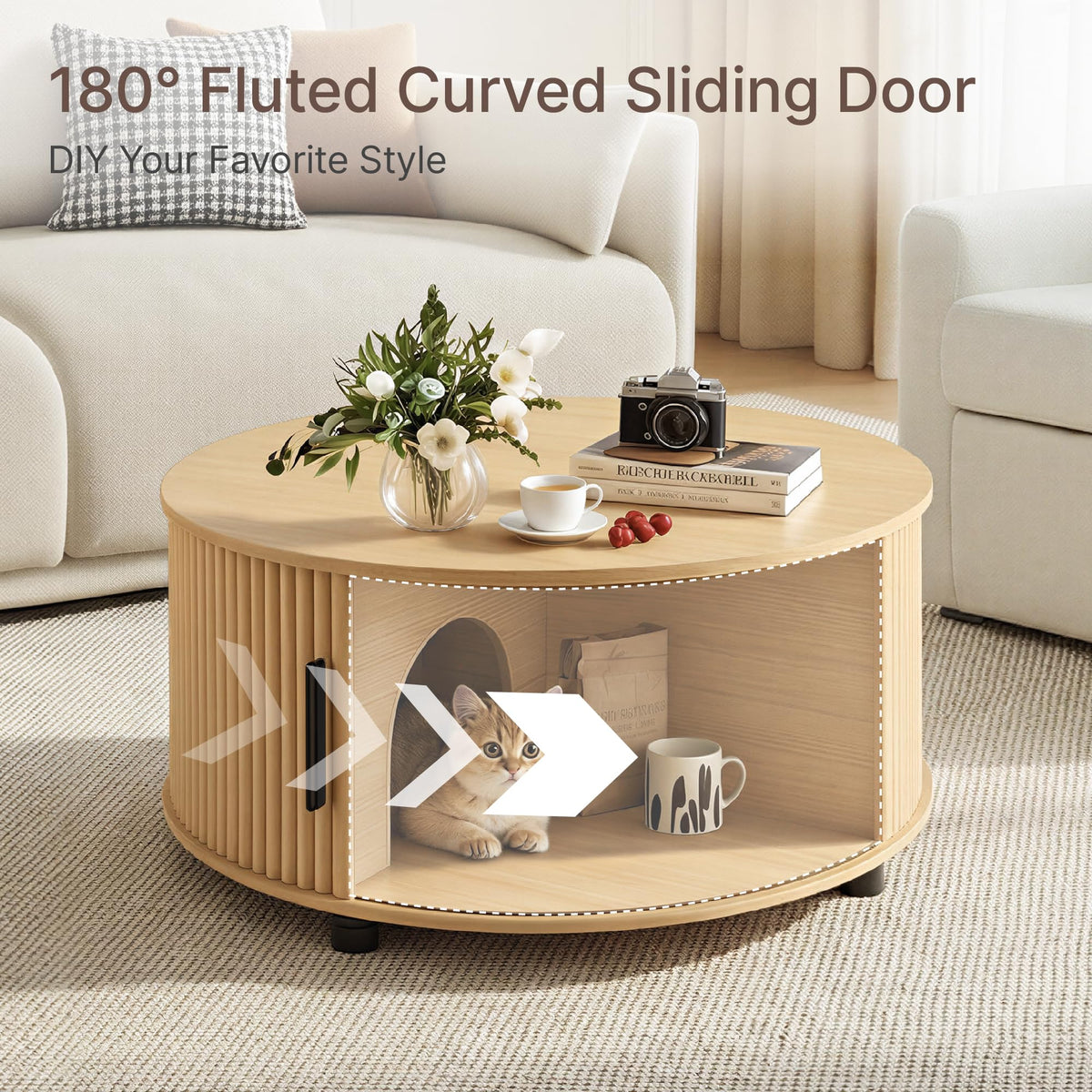 Round Fluted Storage Coffee Table
