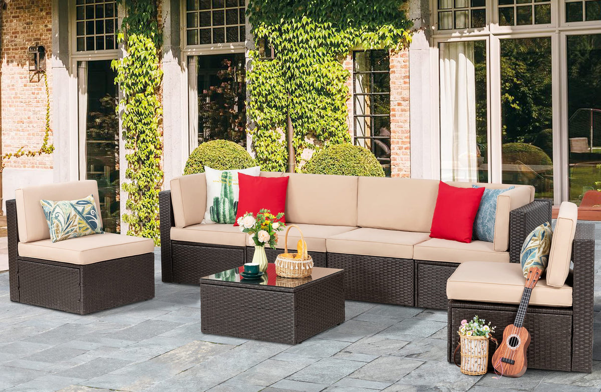 Vongrasig 7 Pieces Patio Furniture Sets, Outdoor Sectional Patio Sofa Set