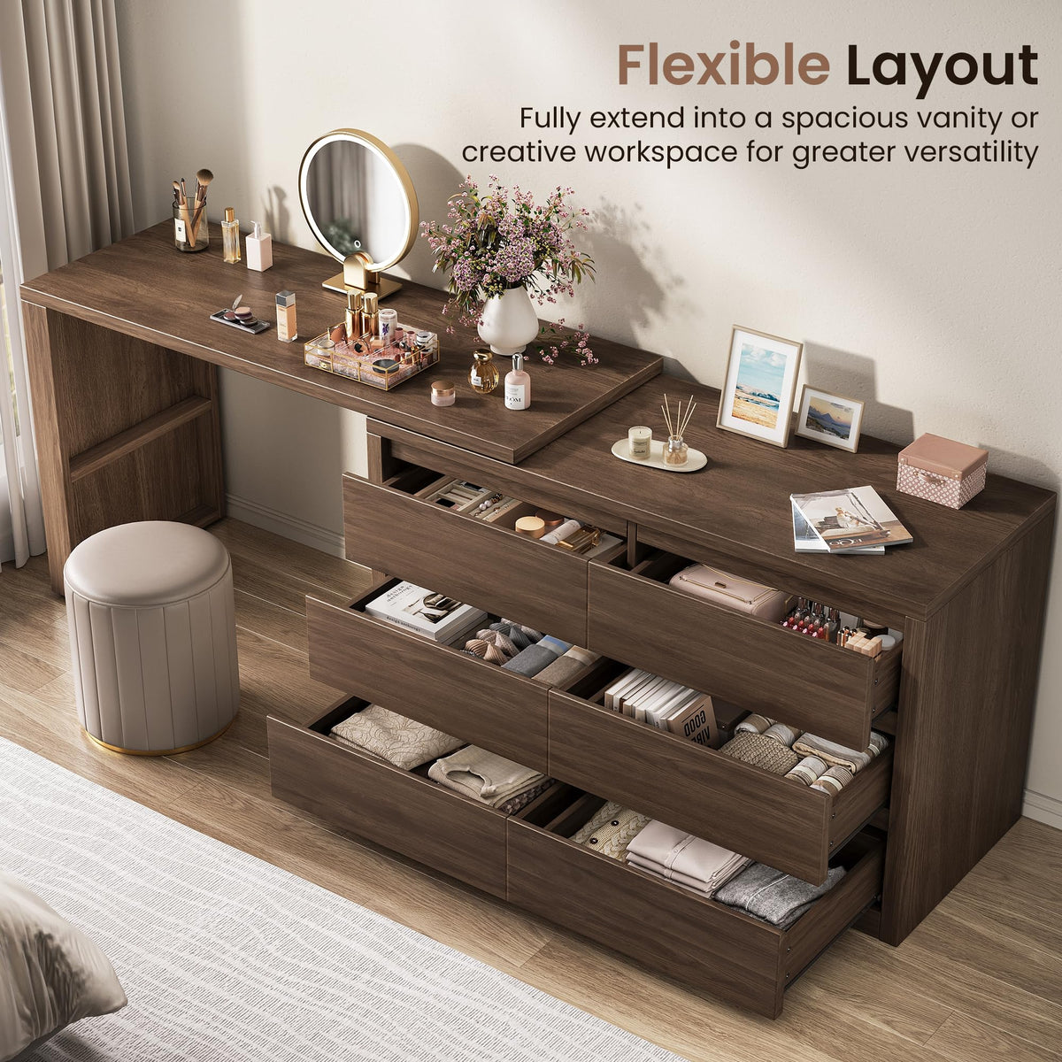 6-Drawer Dresser with L-Shaped Desk