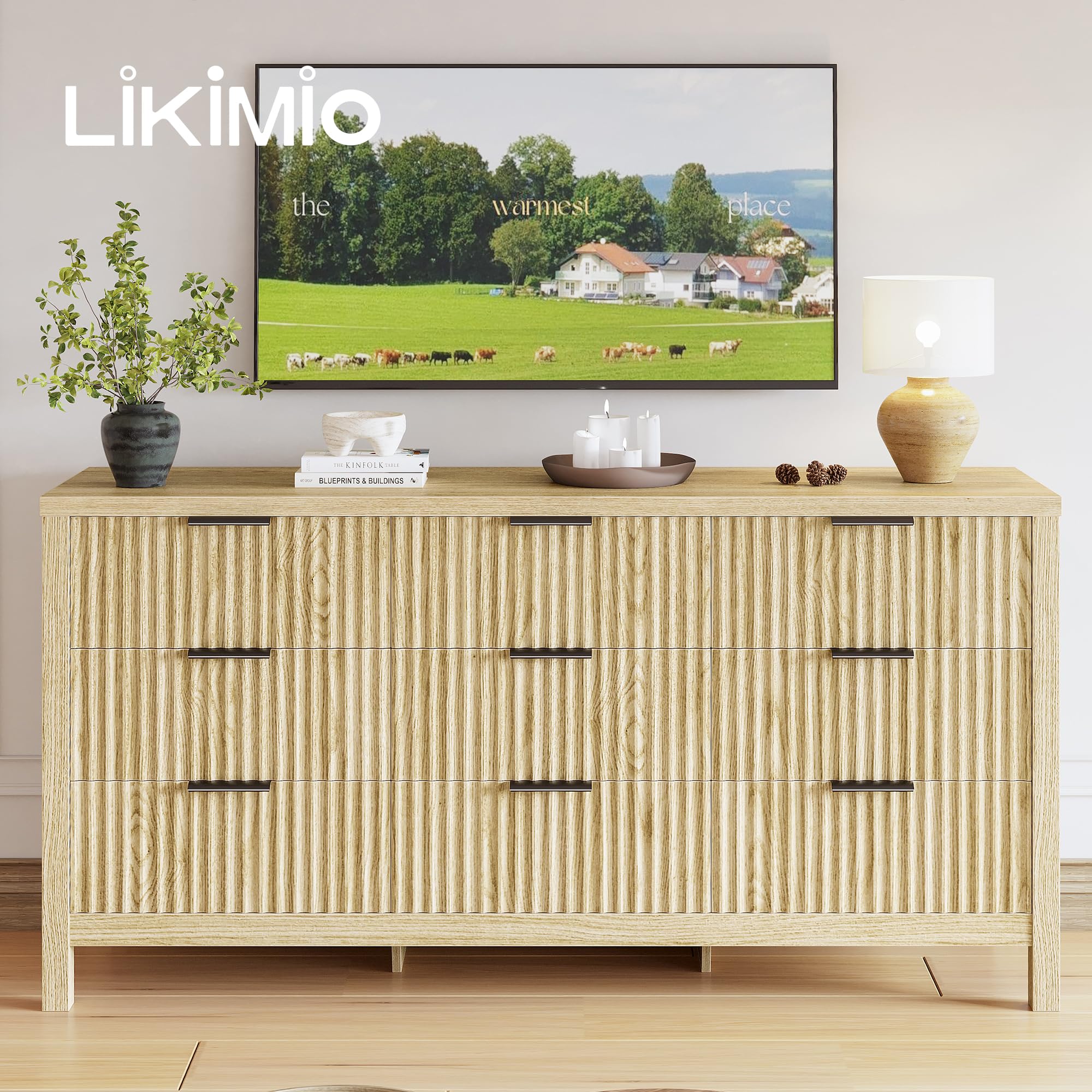 9-Drawer Fluted Dresser with Metal Handles – Natural Oak