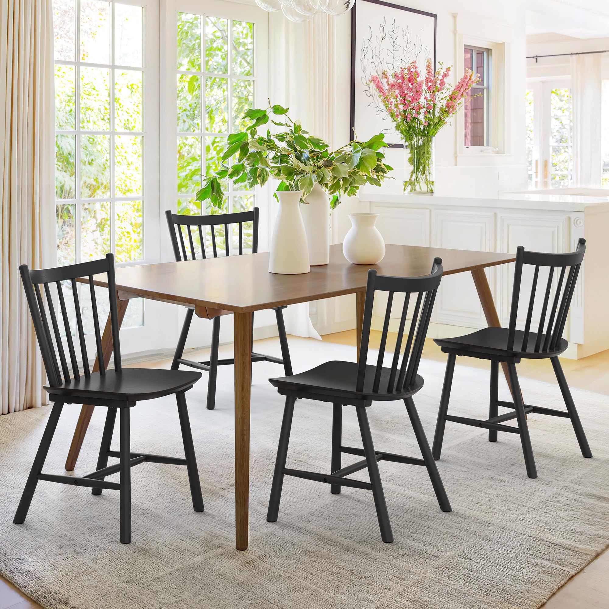 Farmhouse Spindle Back Dining Chairs, Set of 4