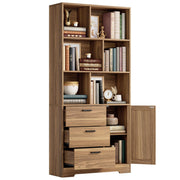 IRONCK Book Shelf 31.3 Inch Wide, Bookshelf with Doors and 3 Drawers, Brown