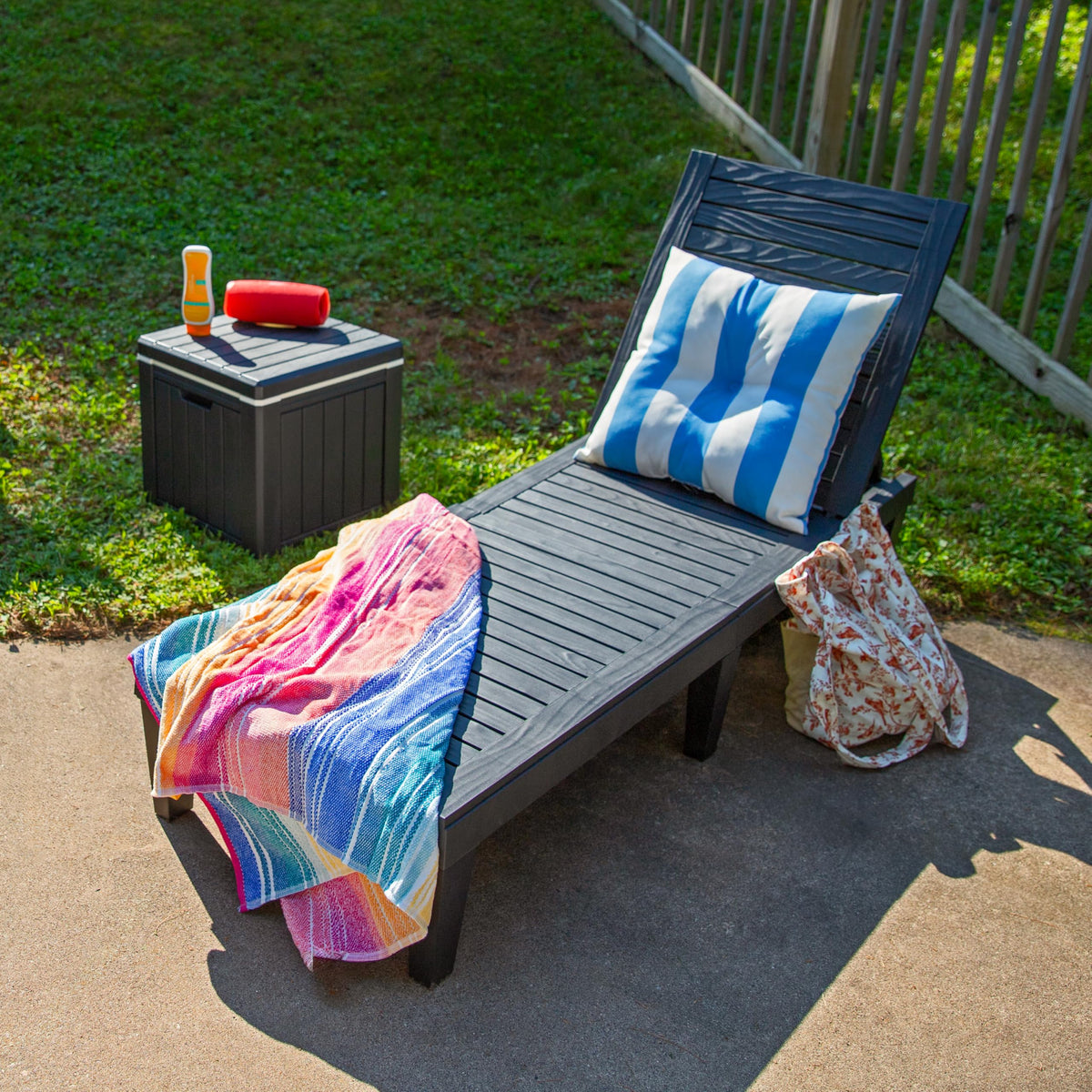 Sunnydaze 5-Position Outdoor Adjustable Chaise Lounge Chair - UV- and Weather-Resistant Polypropylene Resin - Wood-Look Design - Black