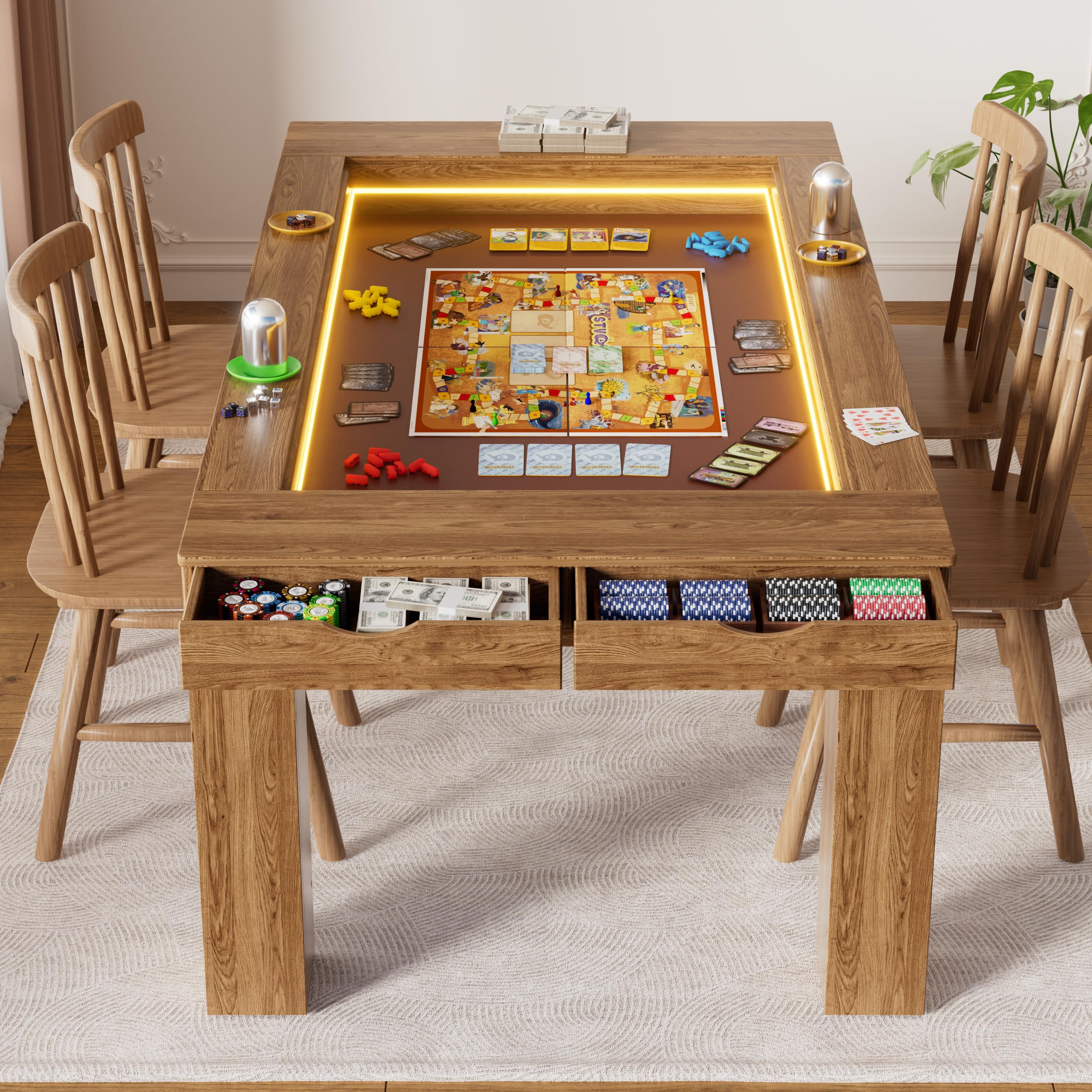 Gaming Dining Table with LED Lights & Removable Top