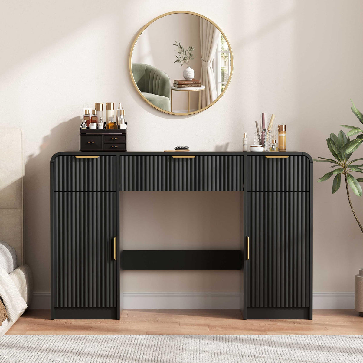 Fluted Vanity Desk with Storage