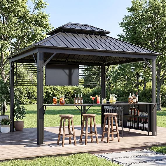 Outdoor Wood Bar Pavilion with Galvanized Steel Roof