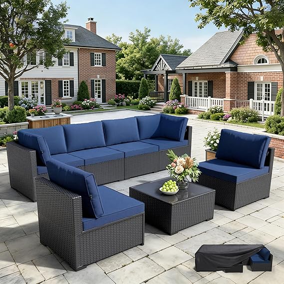7-Piece Outdoor Rattan Sectional Sofa Set