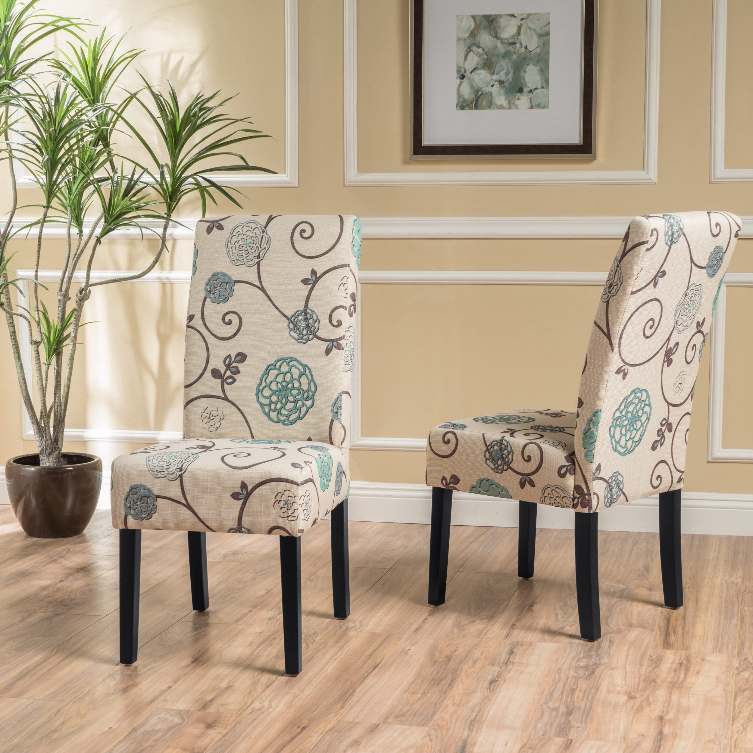 Contemporary Fabric Dining Chairs, Set of 2