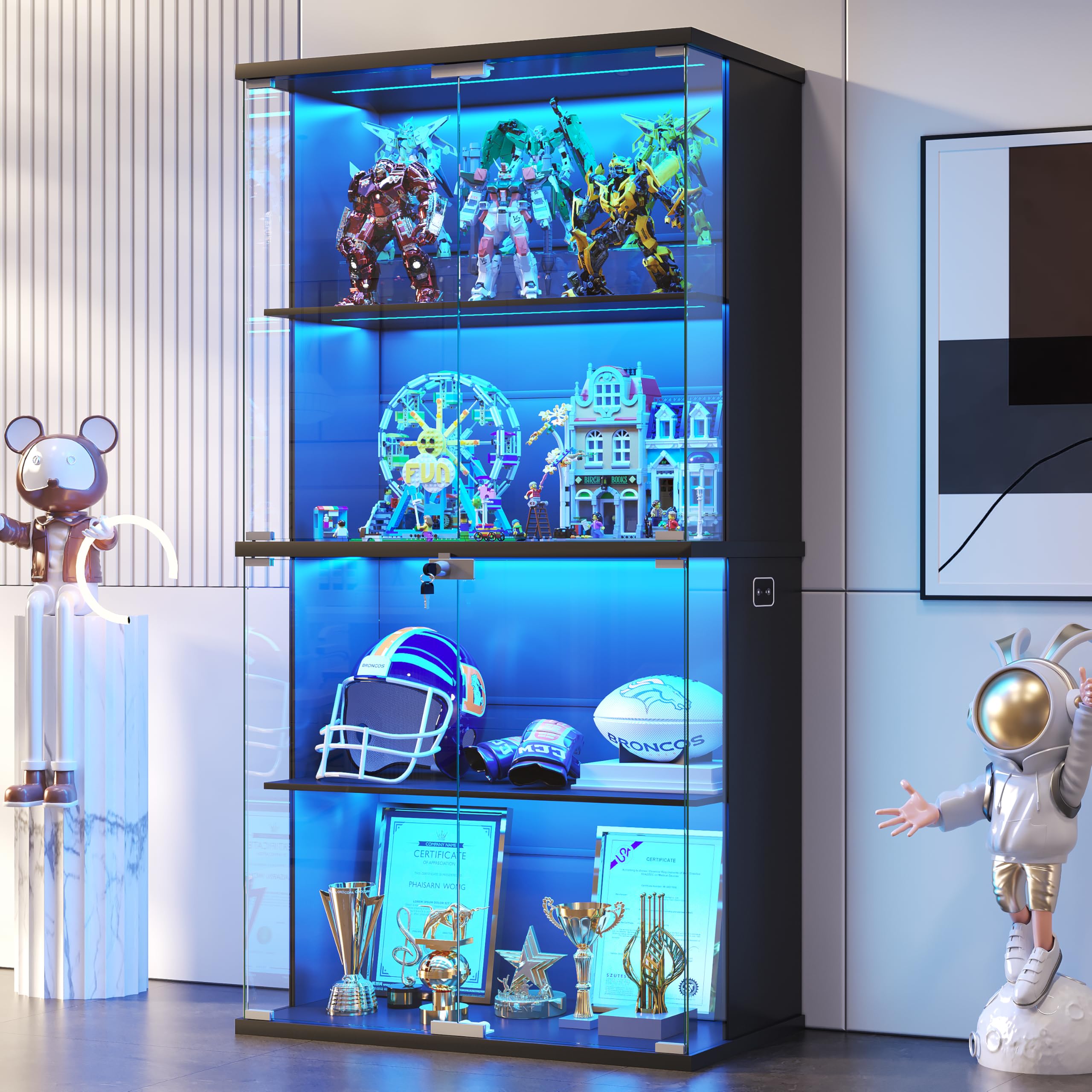 66" Glass Display Cabinet with LED Lights & Lock