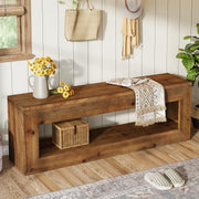 TRIBEWOOD Solid Wood Entryway Bench, 47" Rustic Farmhouse Indoor Bench Seat with Storage Shelf for Entrance, Hallway, End of Bed