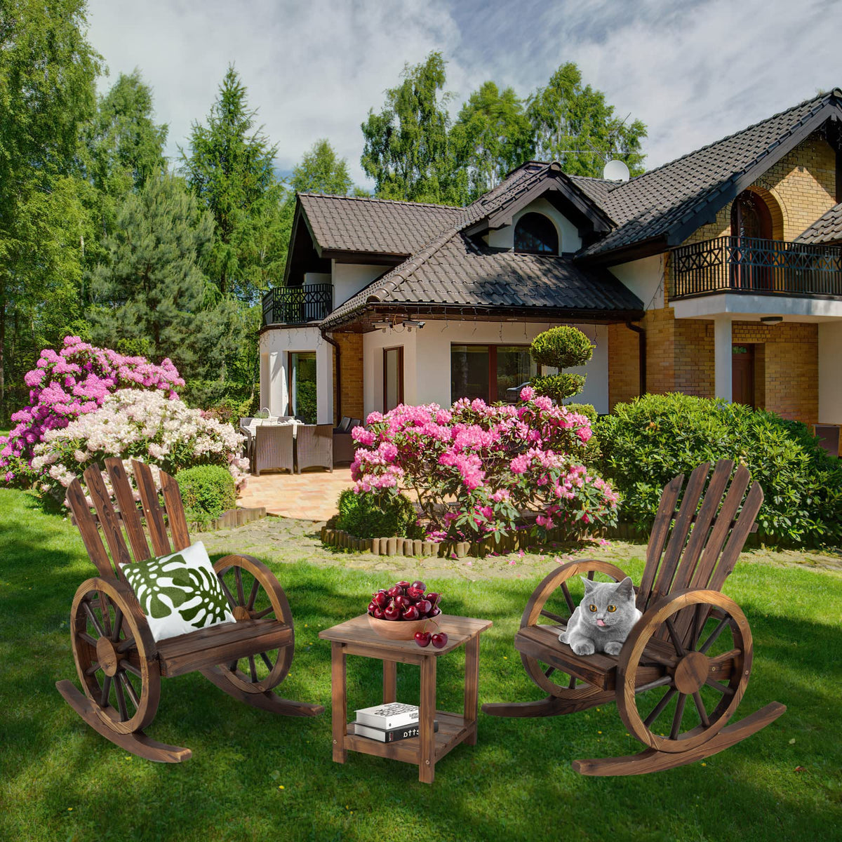 FURNDOOR 3 PCs Patio Rocking Chair Set