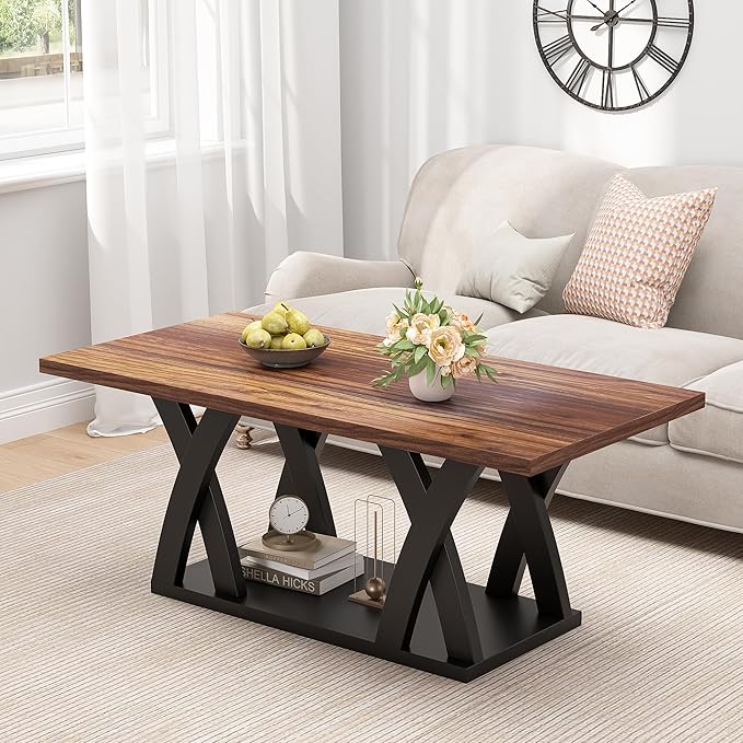 Farmhouse Coffee Table with Storage Shelf