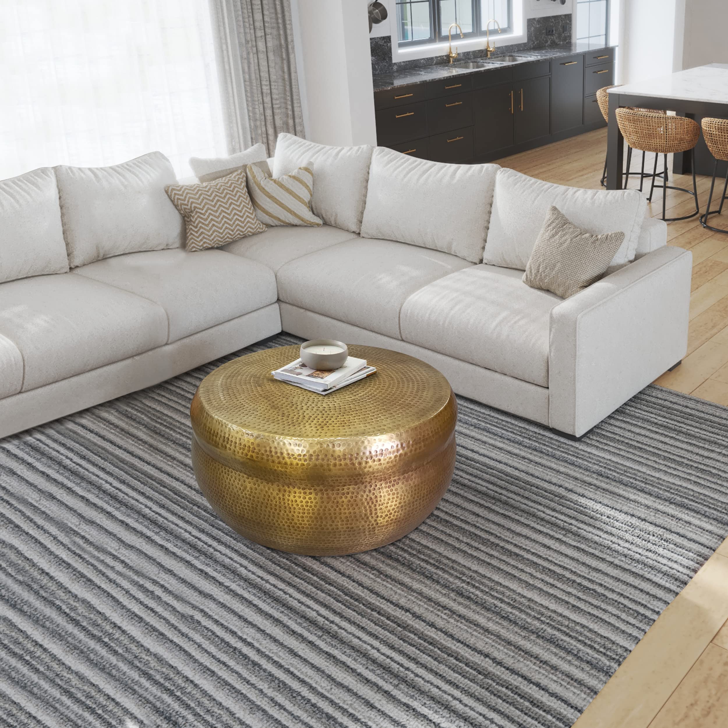 Round Antique Brass Coffee Table – 32 Inch