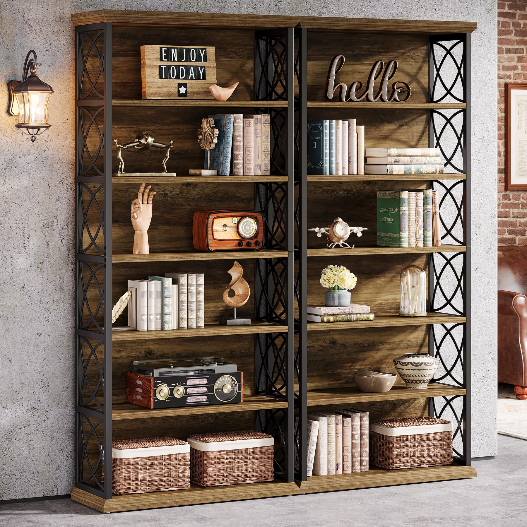 6-Tier Industrial Bookcase with Open Shelves