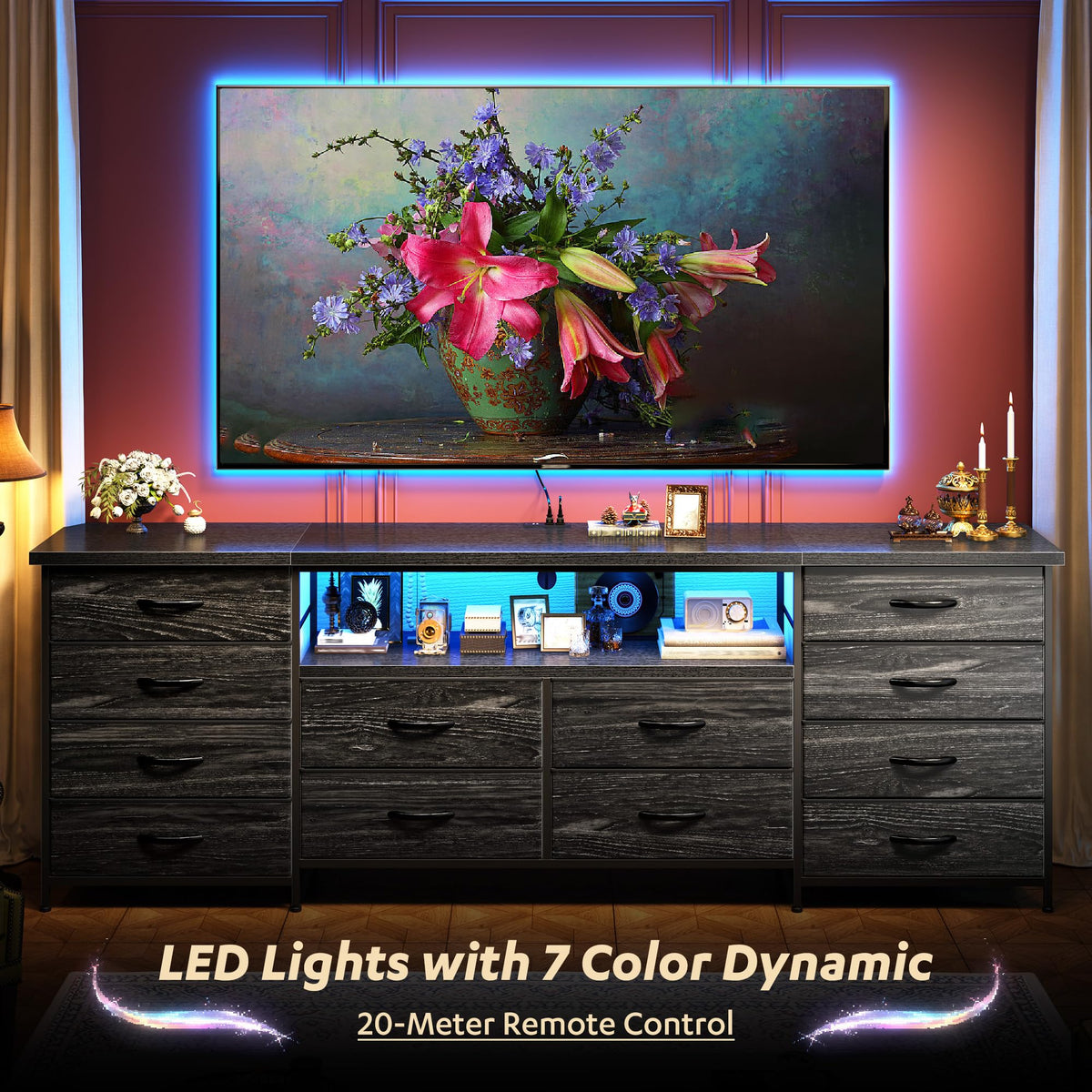 Romorgniz 63" W Dresser for Bedroom with 12 Drawers,LED,Power Outlets