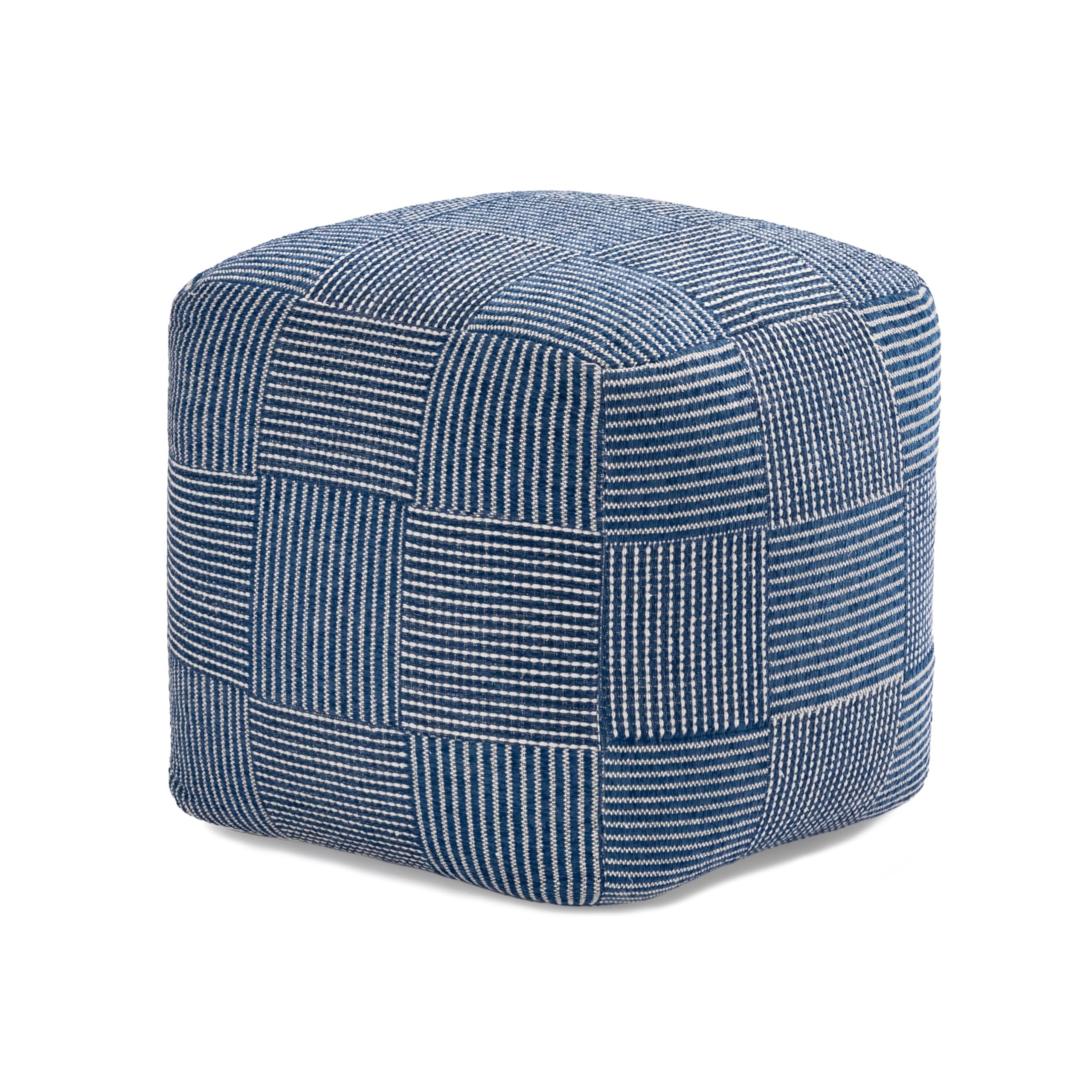 Anji Mountain Pouf Ottoman Foot Rest, Handmade Ottoman Pouf, Comfortable Foot Stool, Decorative Floor Seating for Living Room Decor, Bedroom & Home Décor Accent - Sailor Blue